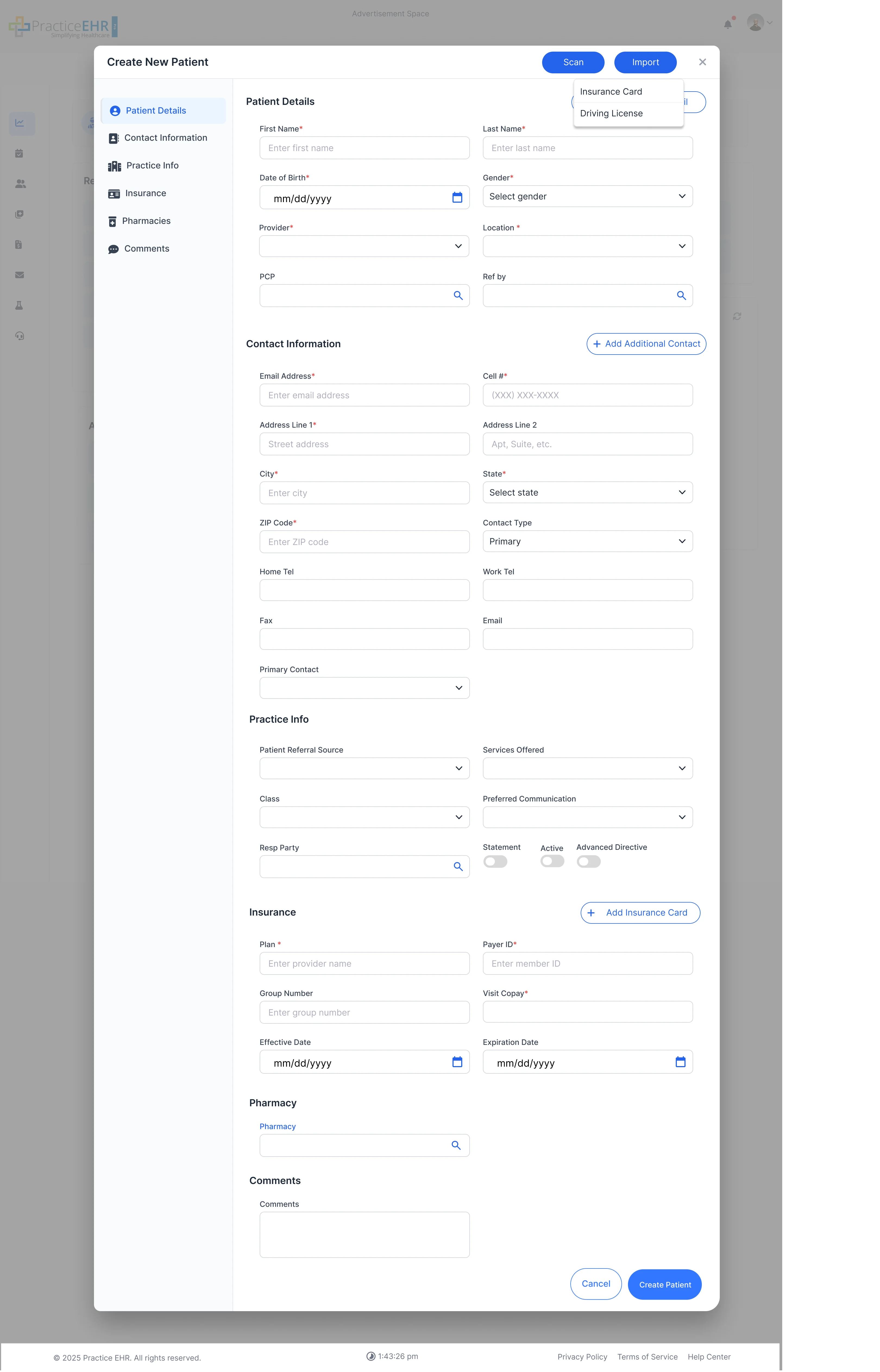 Create Patient Screen 2